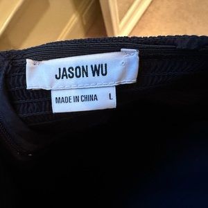 Jason Wu Black Tiered Midi Dress w/ Eyelet Hem & Tie Shoulders, Sz L